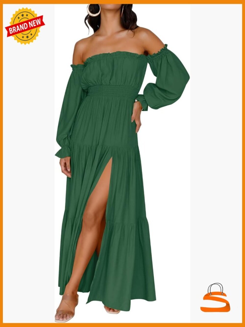Boho Off Shoulder Maxi Dress with Side Split Flowy A-Line